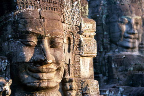 Cambodia, Angkor, statue at Angkor Wat temple, close-up