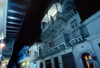 Balconies dominate the streets in Cartagena, Colombia