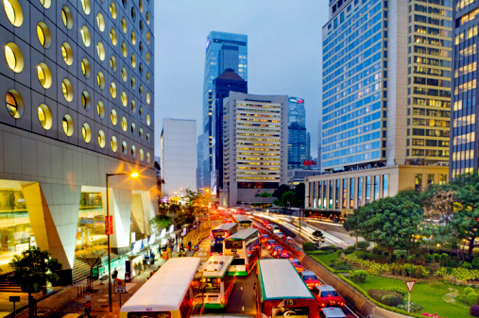 Central Hong Kong, China. Financial district office buildings, skyline