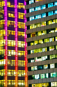 Windows of financial district office buildings