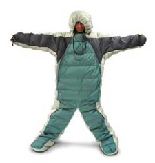 Man wearing mummy sleeping bag